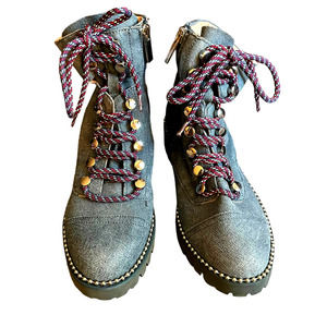 Cecelia Womens Lace-Up Sparkle Trekker Boots Side Zip Size 6.5US Blue